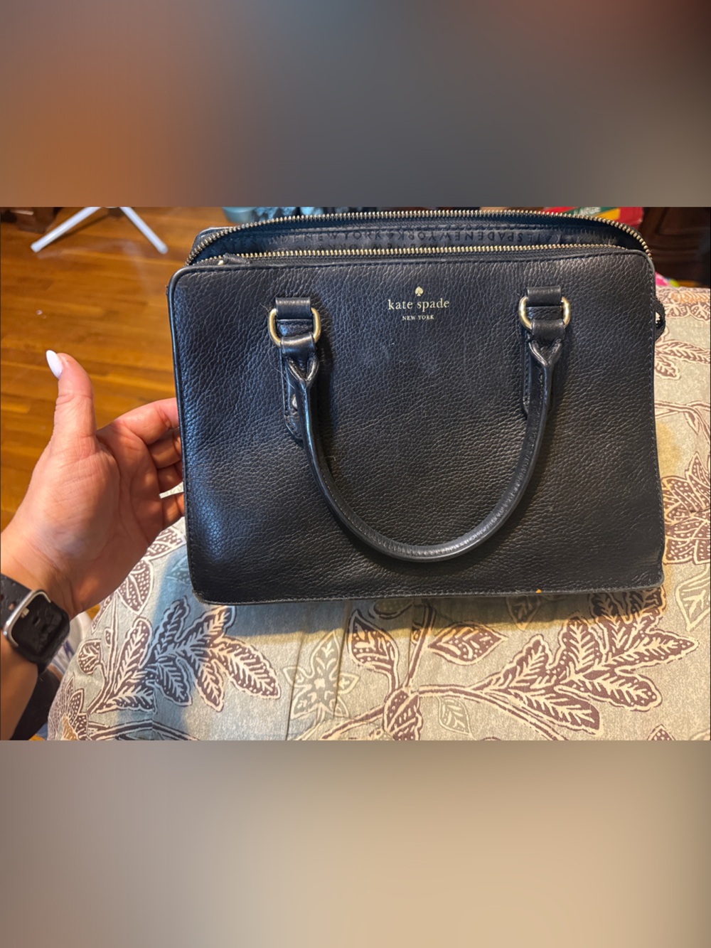 kate spade black leather top-handle satchel
